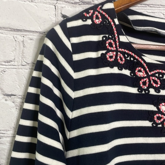 Talbots Woman’s Navy Striped Embellished V-Neck Long Sleeve Dress Size 2X New - Picture 8 of 16